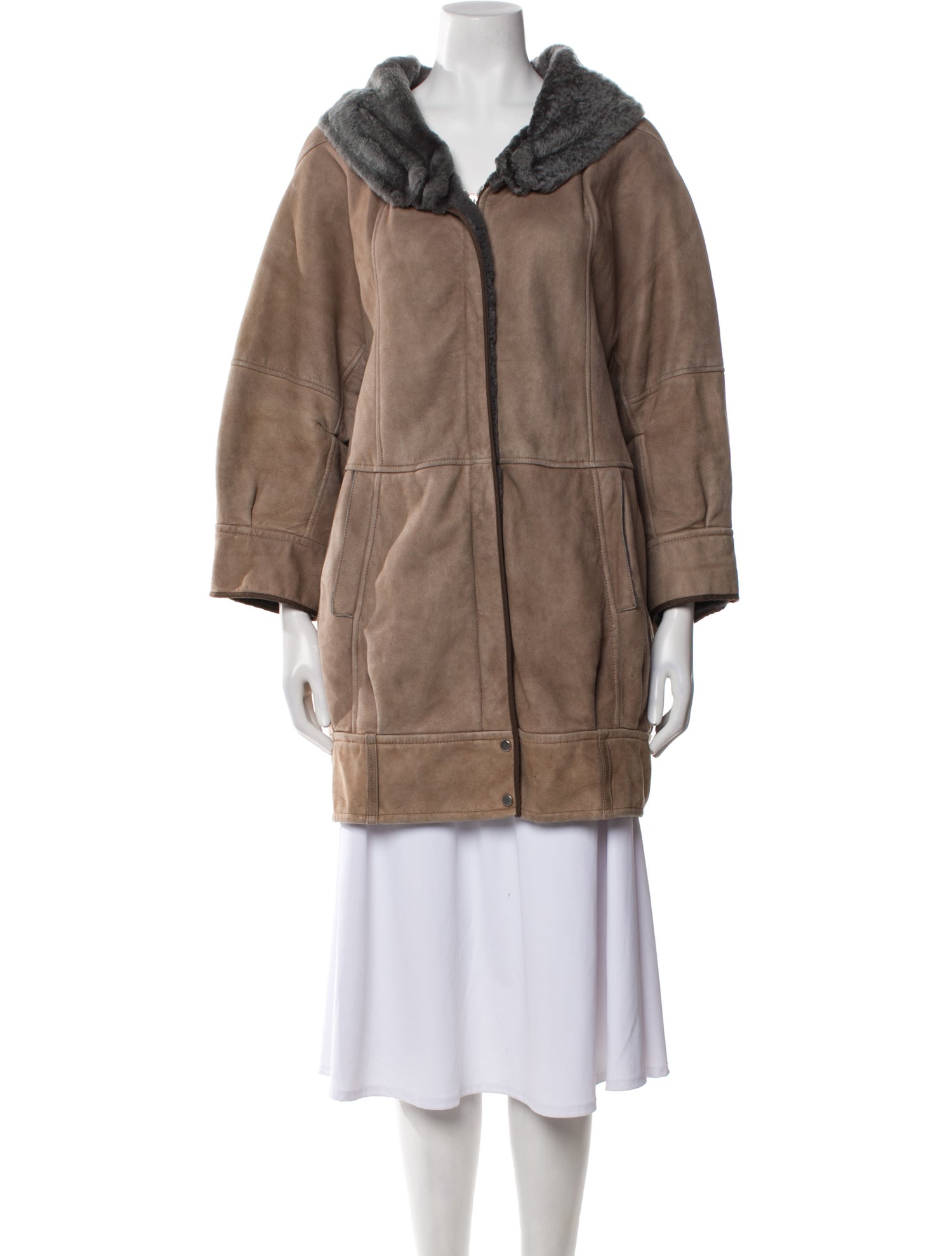 Brunello Cucinelli Leather Faux Fur Coat