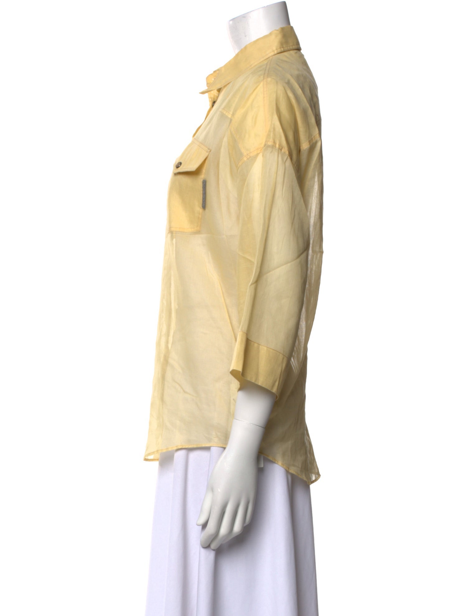 Brunello Cucinelli Three-Quarter Sleeve Button-Up Top