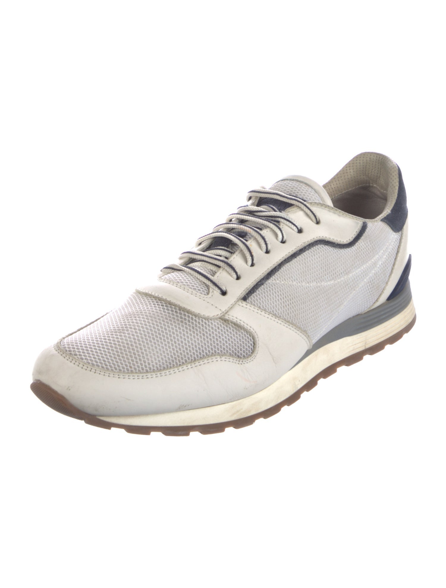 Brunello Cucinelli Leather Colorblock Pattern Sneakers