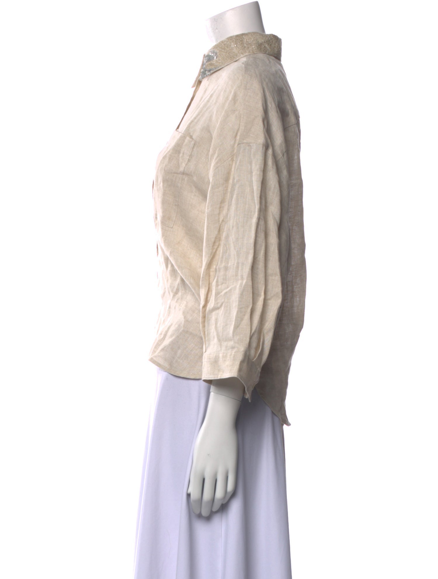 Brunello Cucinelli Linen Three-Quarter Sleeve Button-Up Top w/ Tags