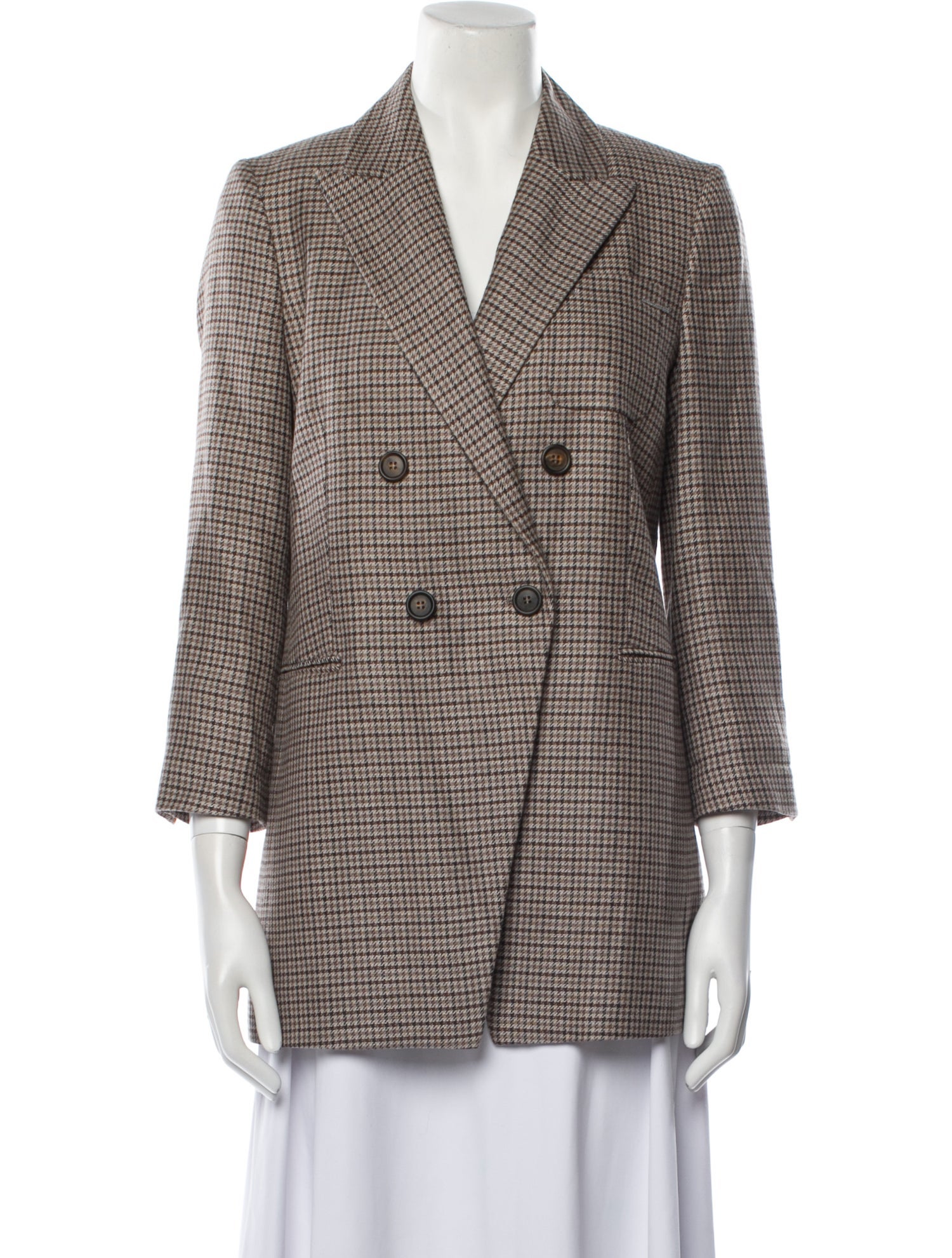 Brunello Cucinelli Linen Houndstooth Print Blazer