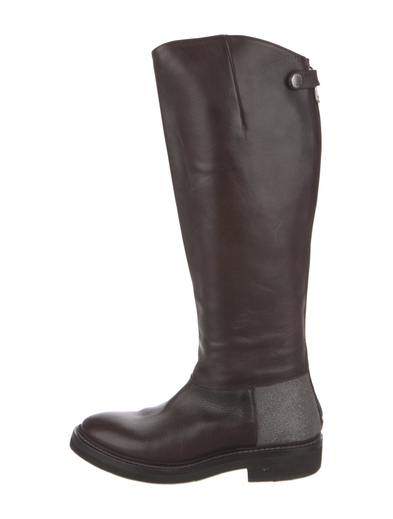 Brunello Cucinelli Leather Beaded Accents Riding Boots