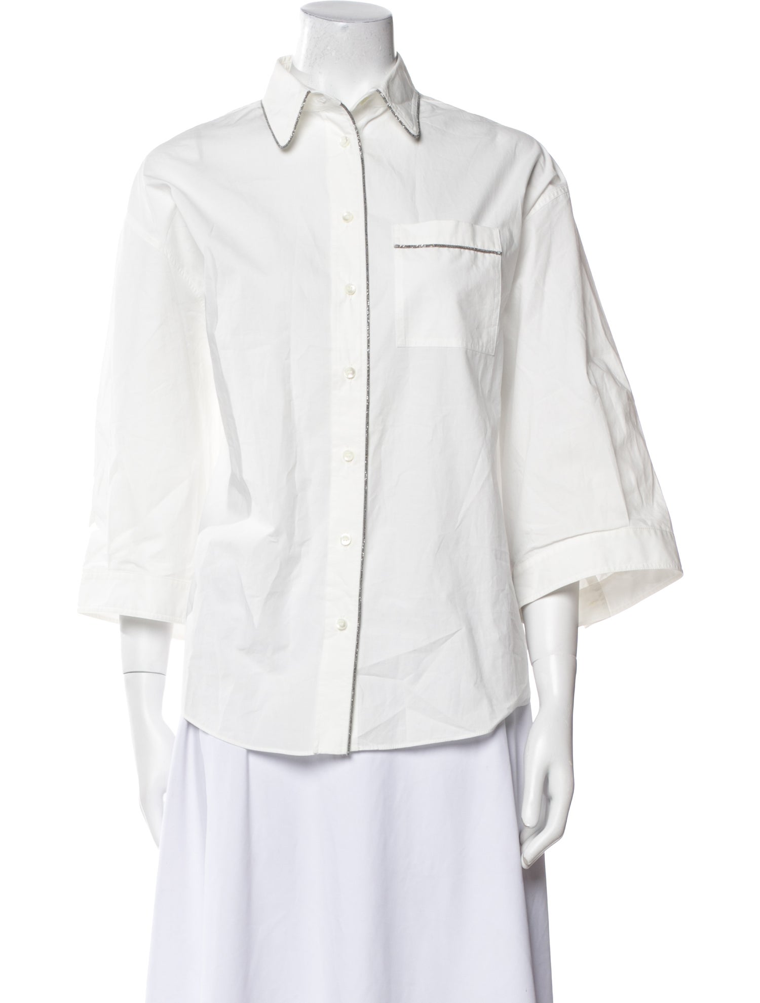 Brunello Cucinelli Three-Quarter Sleeve Button-Up Top