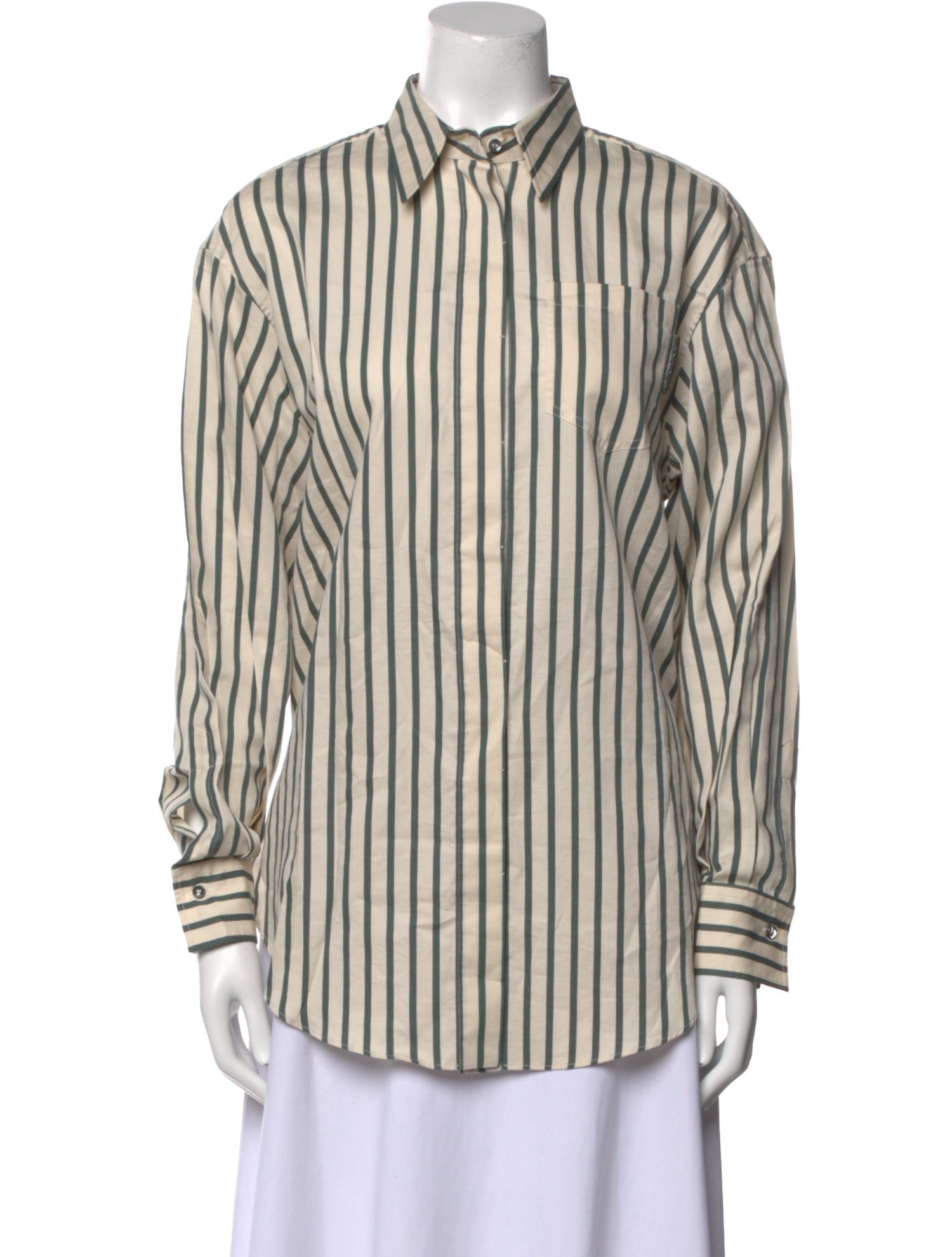 Brunello Cucinelli Striped Long Sleeve Button-Up Top