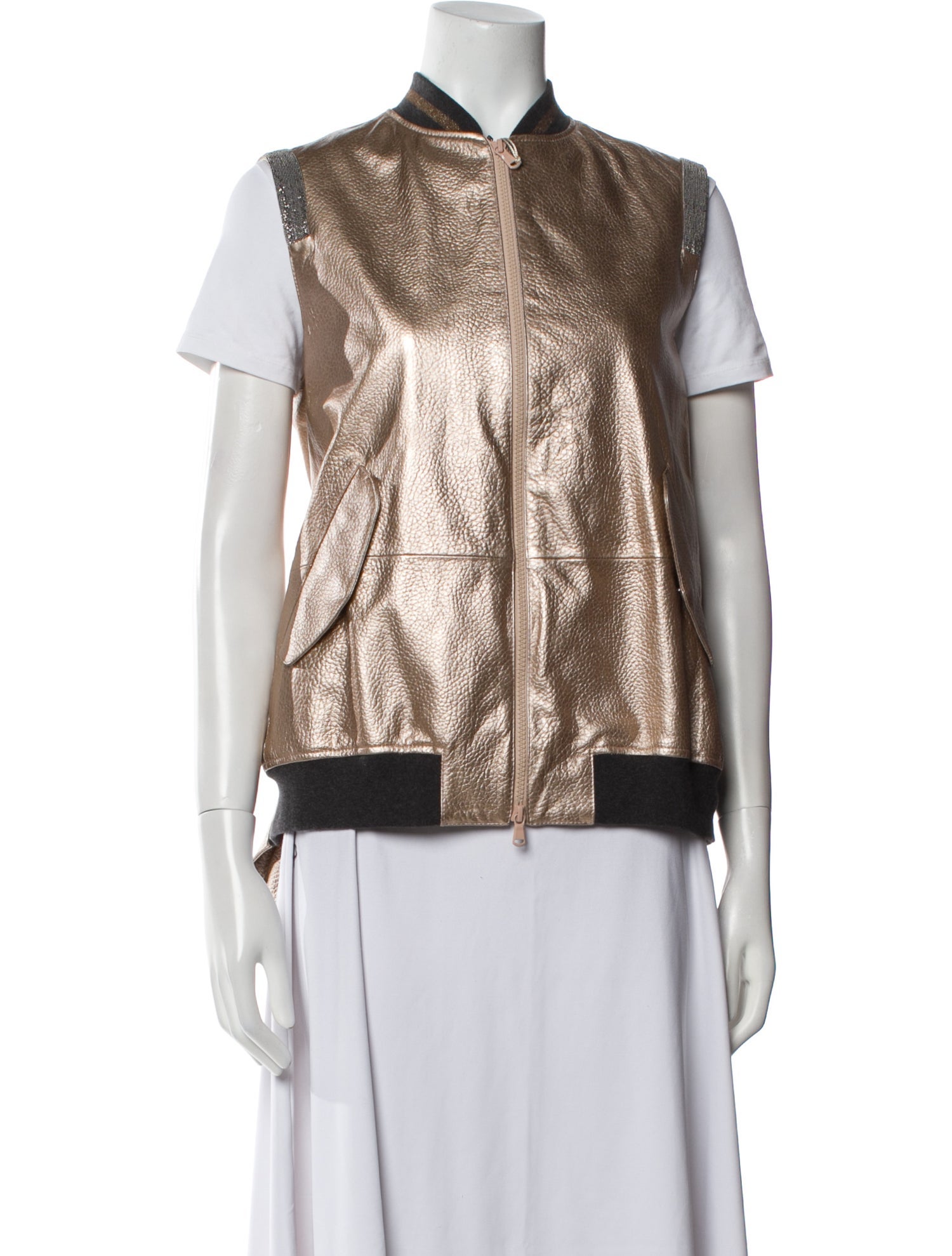 Brunello Cucinelli Leather Striped Vest w/ Tags