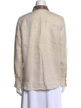 Brunello Cucinelli Linen Long Sleeve Button-Up Top
