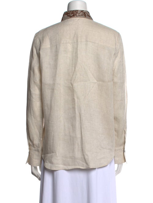 Brunello Cucinelli Linen Long Sleeve Button-Up Top