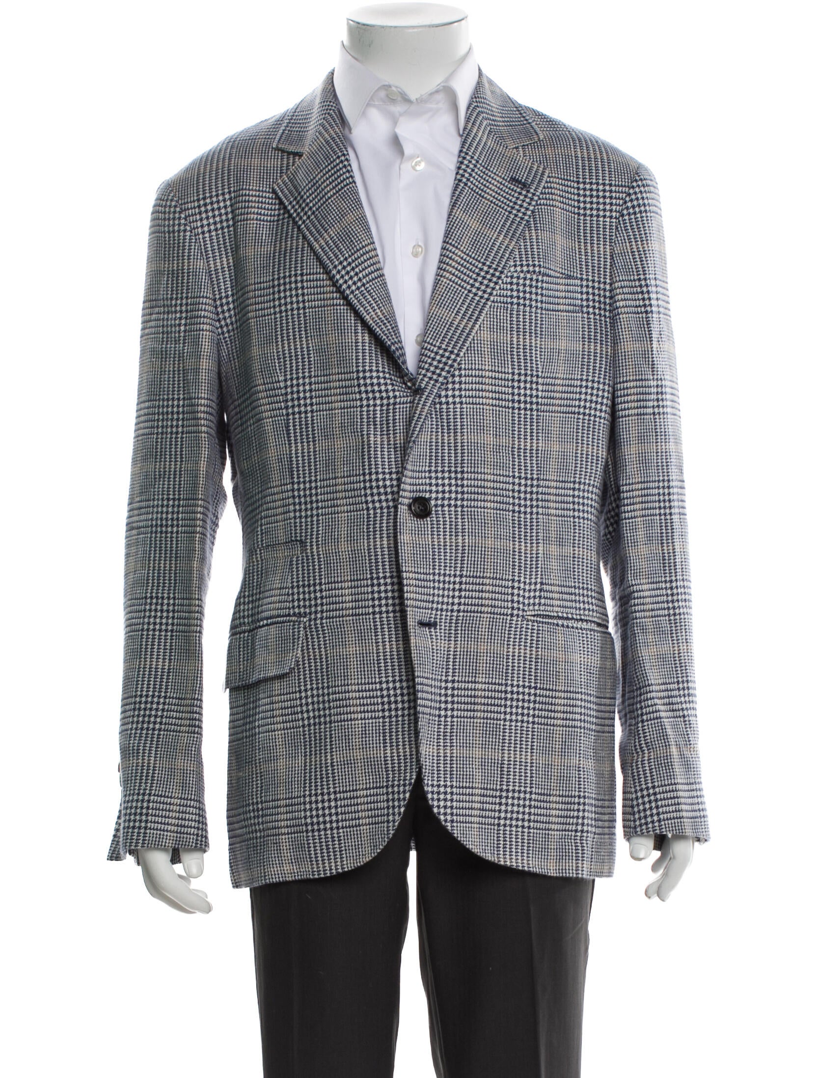 Brunello Cucinelli Linen Houndstooth Print Blazer