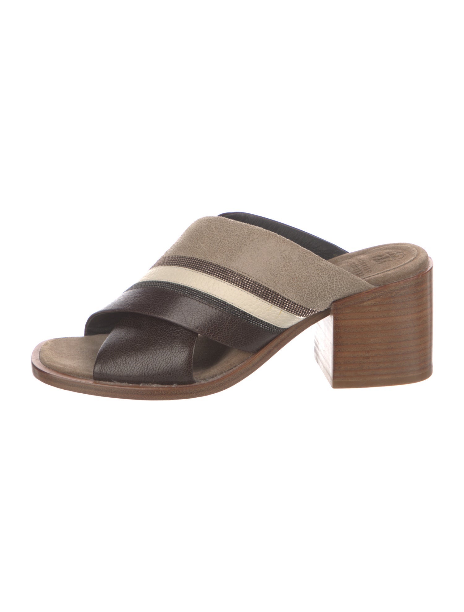 Brunello Cucinelli Monili Leather Slides