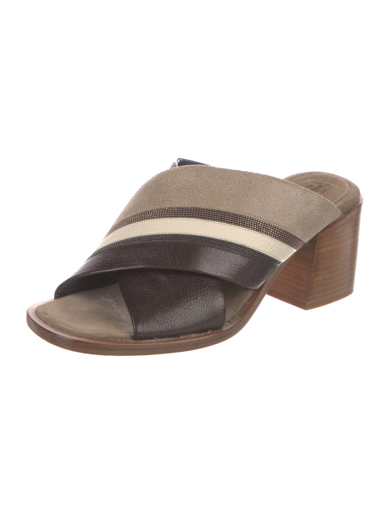 Brunello Cucinelli Monili Leather Slides