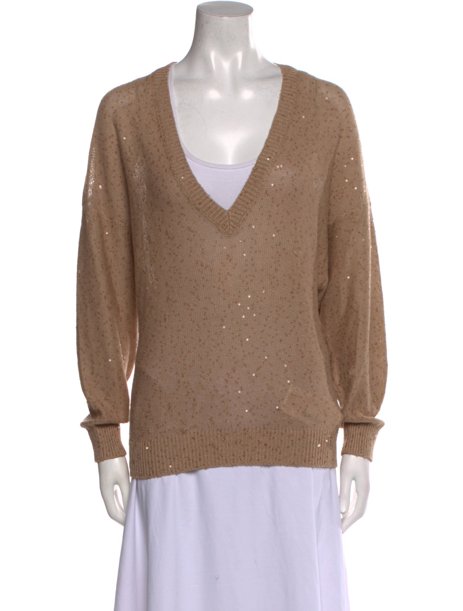 Brunello Cucinelli Linen V-Neck Sweatshirt