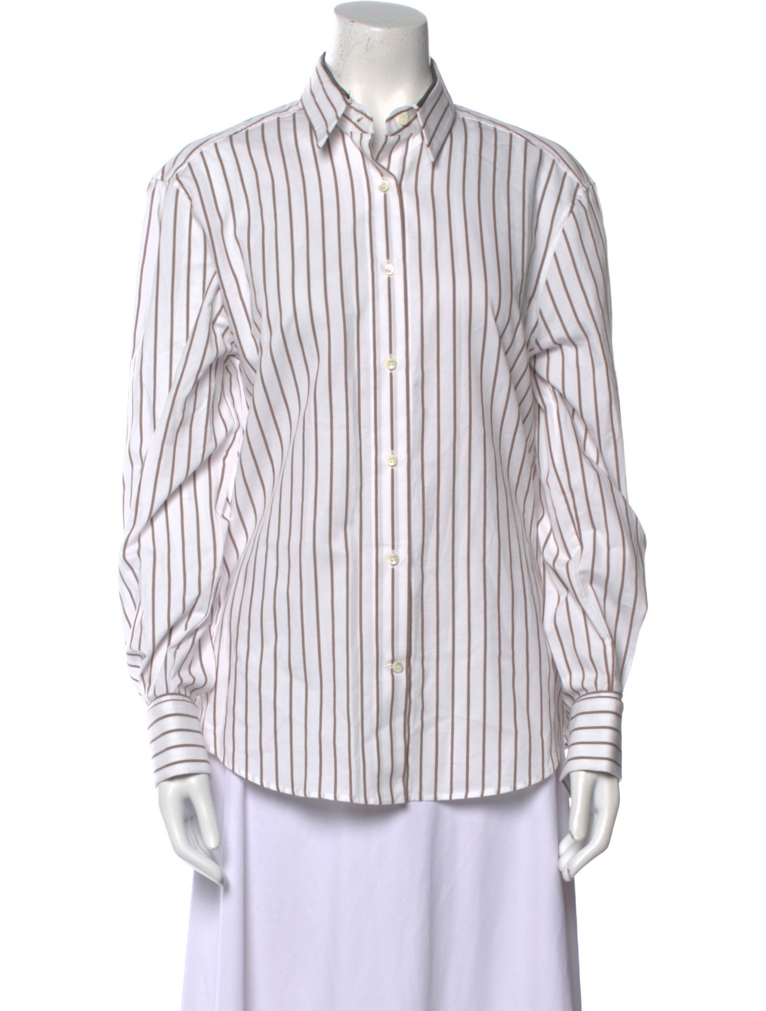 Brunello Cucinelli Striped Long Sleeve Button-Up Top