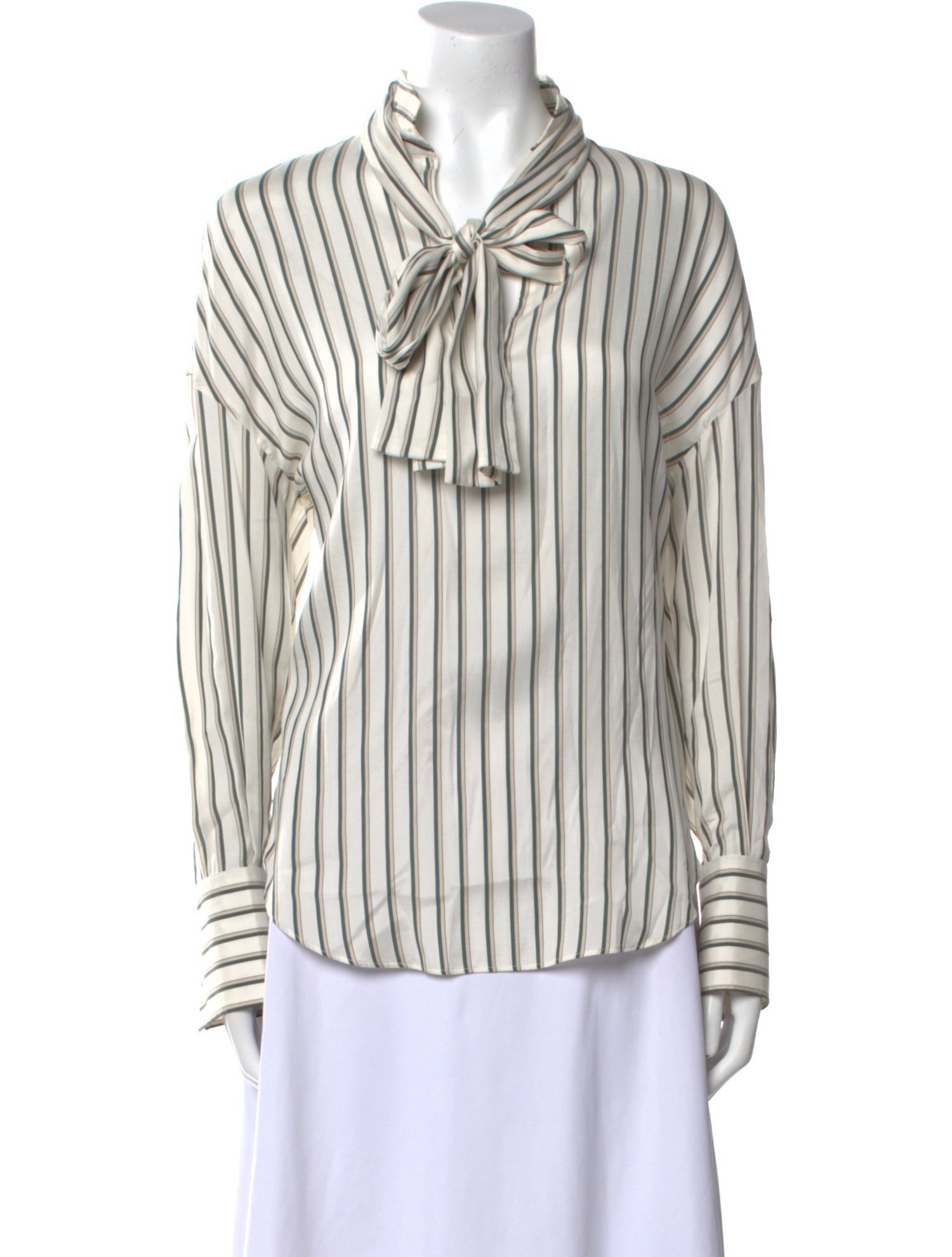 Brunello Cucinelli Silk Striped Button-Up Top