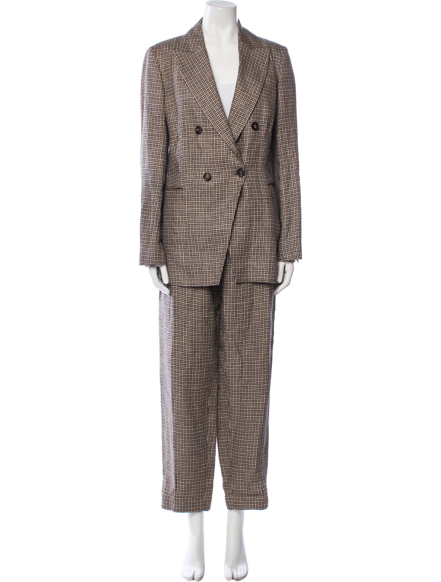 Brunello Cucinelli Linen Plaid Print Pantsuit