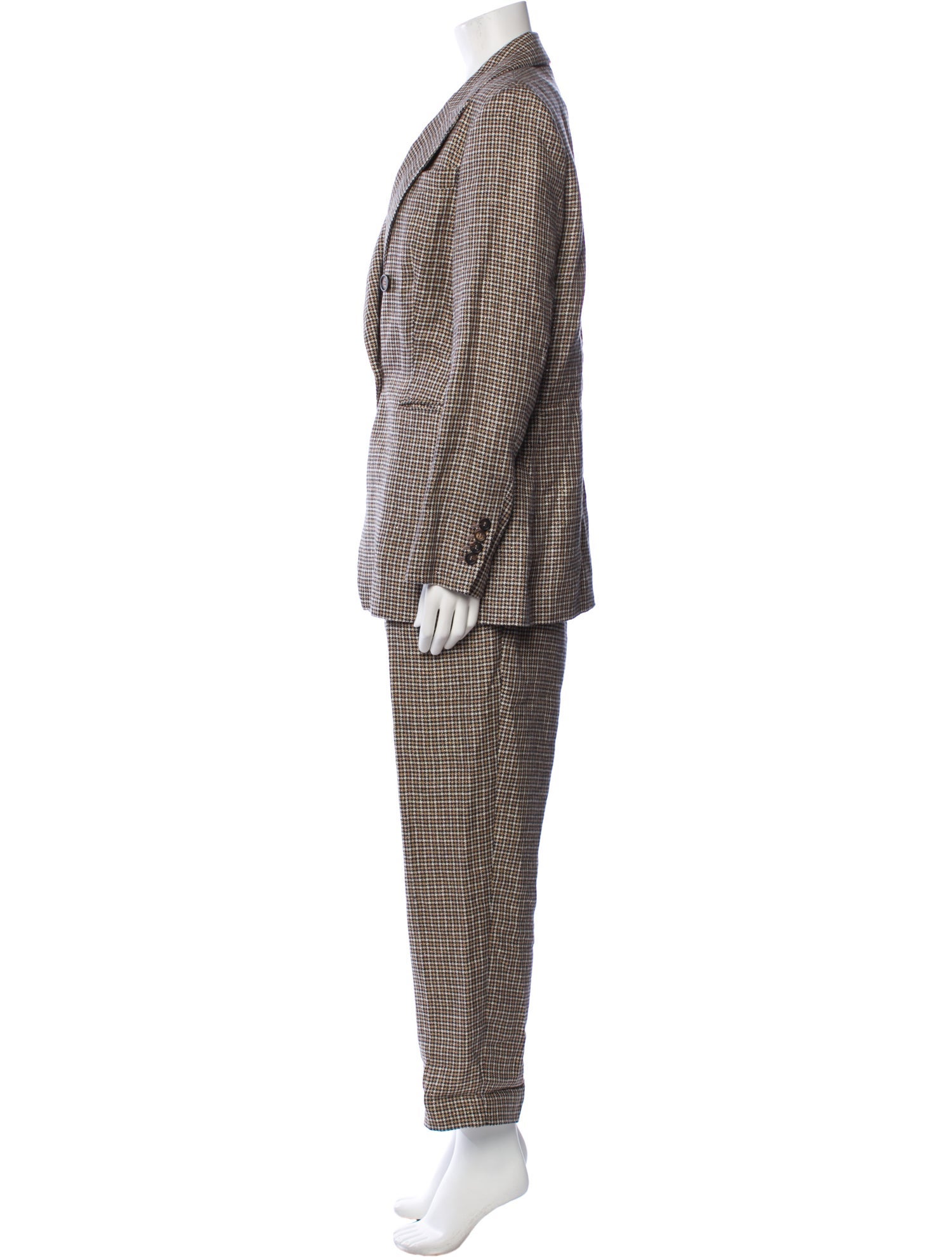 Brunello Cucinelli Linen Plaid Print Pantsuit