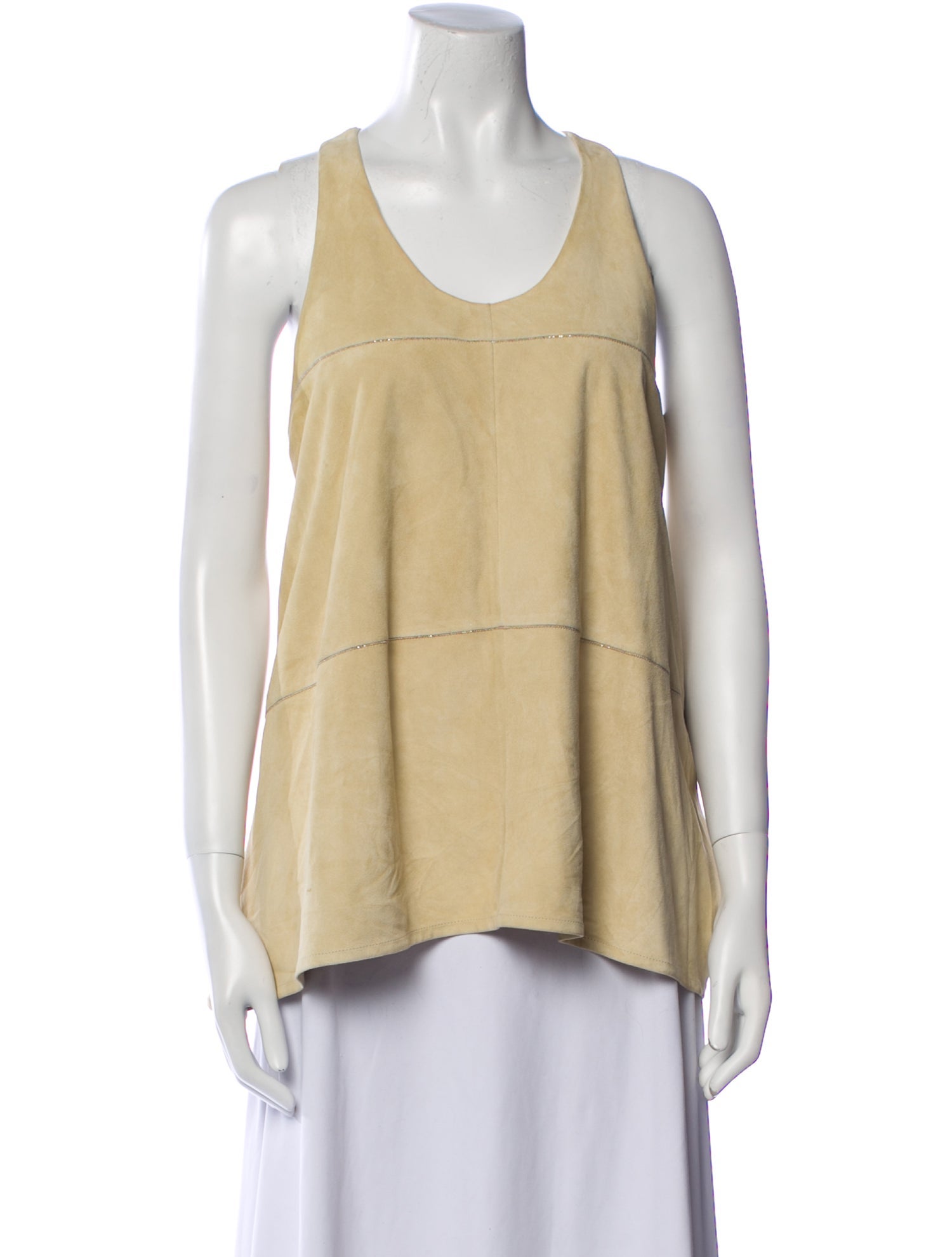 Brunello Cucinelli Leather Scoop Neck Top