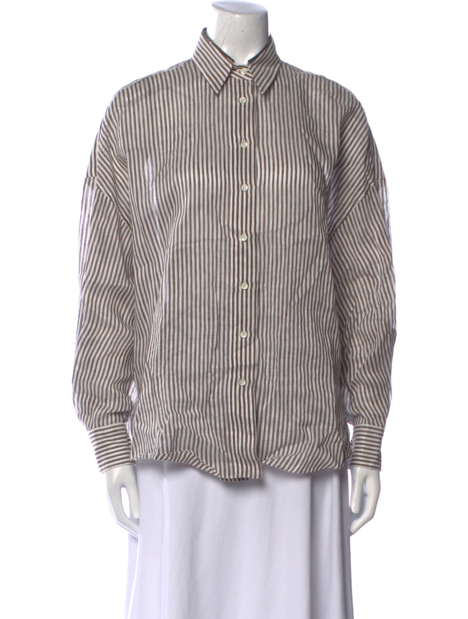 Brunello Cucinelli Linen Striped Button-Up Top