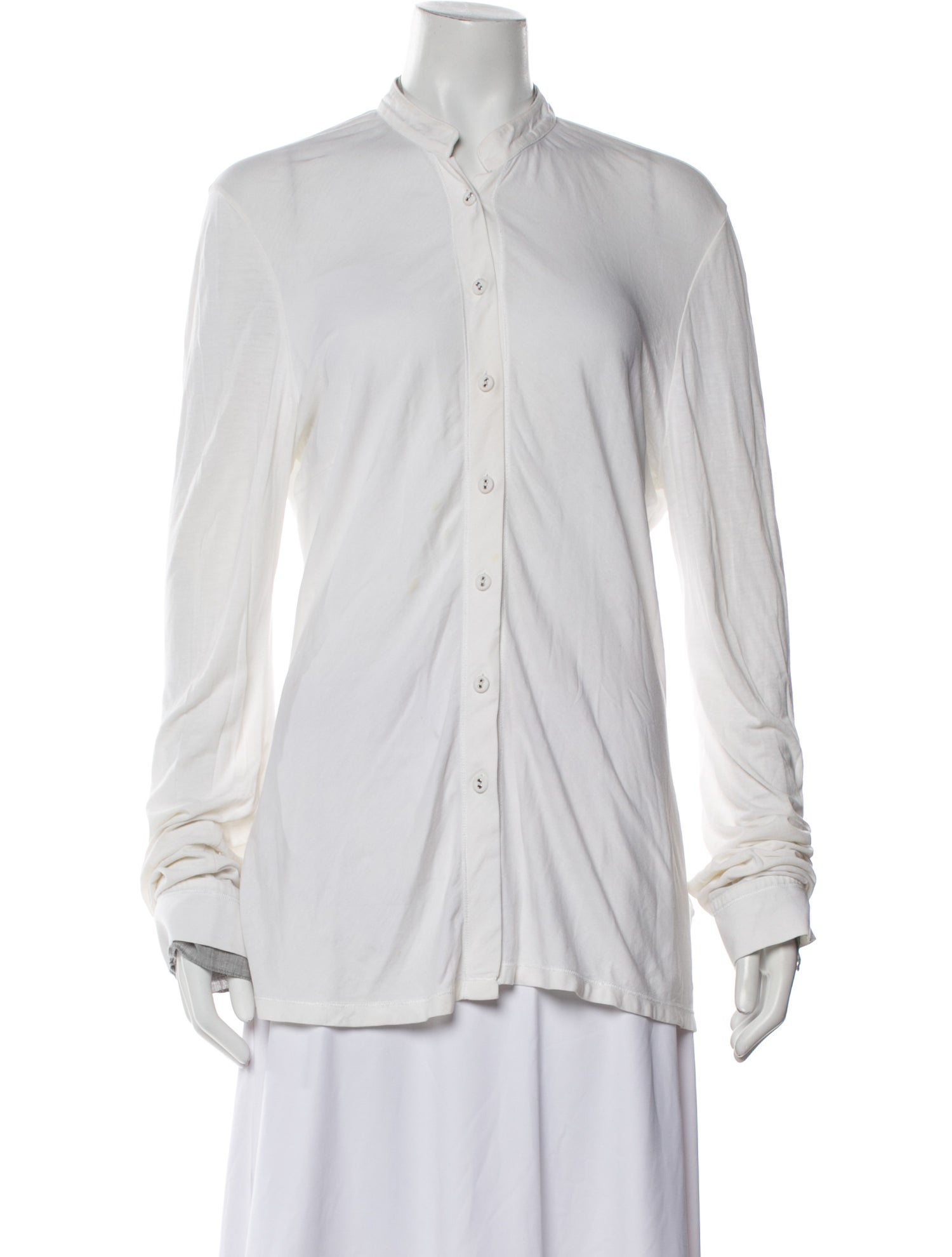 Brunello Cucinelli Mock Neck Long Sleeve Button-Up Top