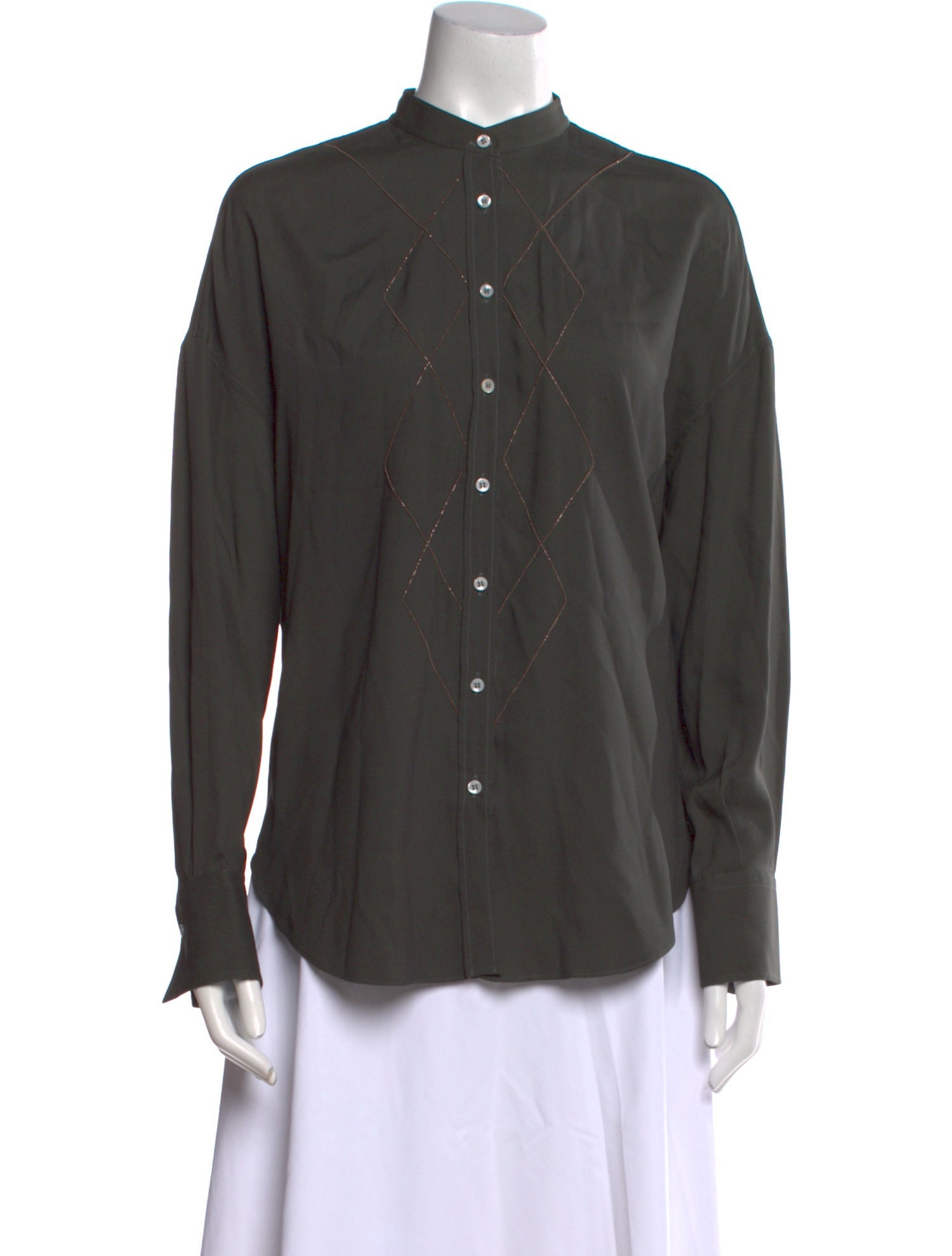 Brunello Cucinelli Silk Long Sleeve Button-Up Top