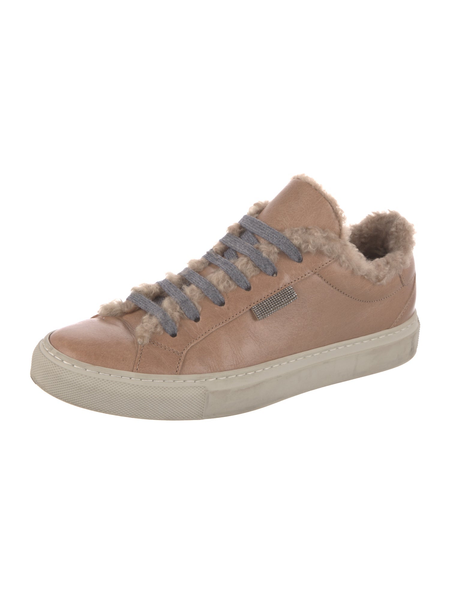 Brunello Cucinelli Leather Faux Fur Trim Sneakers