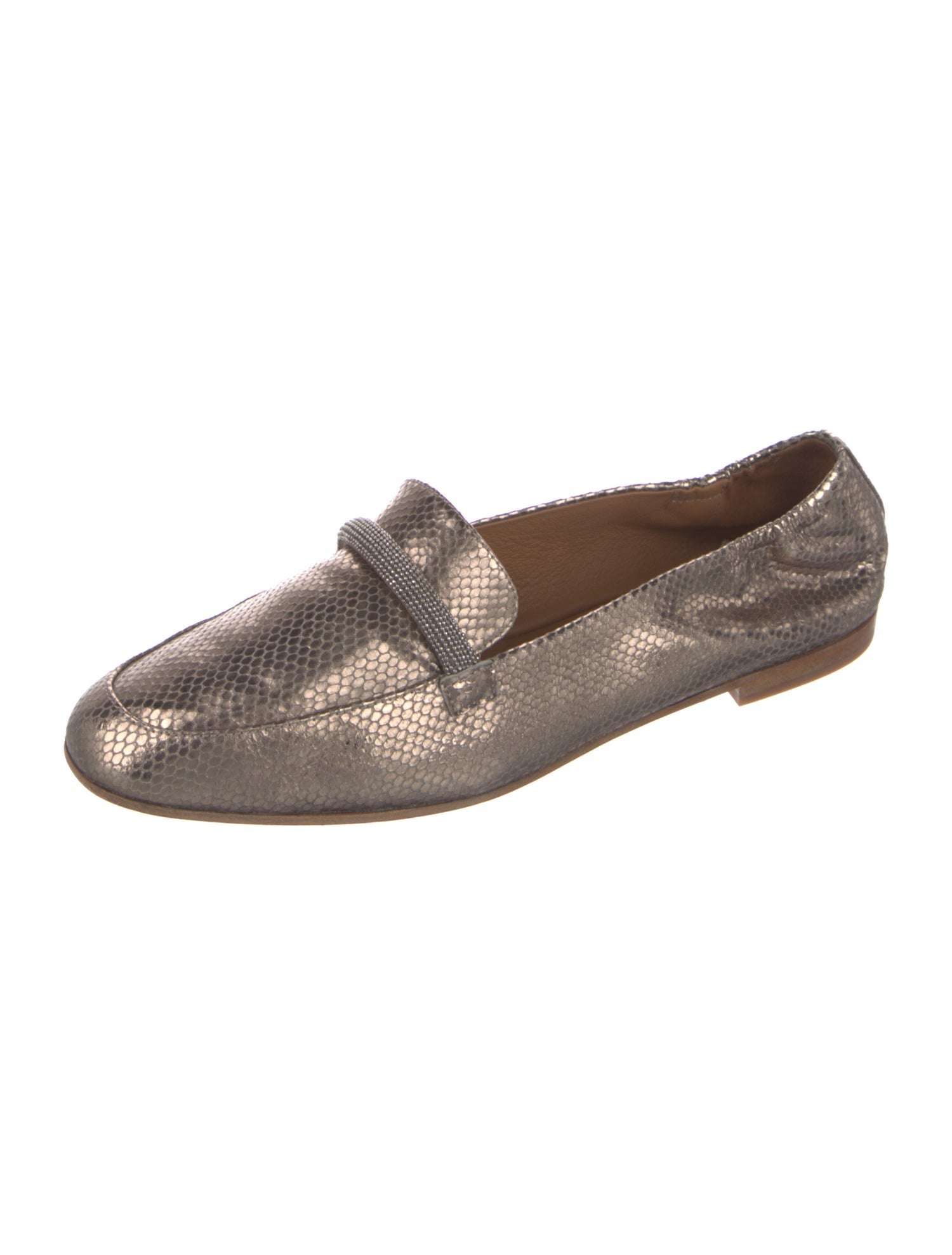 Brunello Cucinelli Leather Beaded Accents Loafers