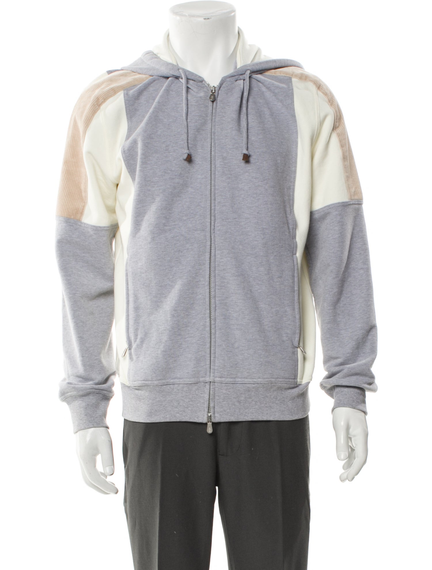 Brunello Cucinelli Colorblock Pattern V-Neck Hoodie