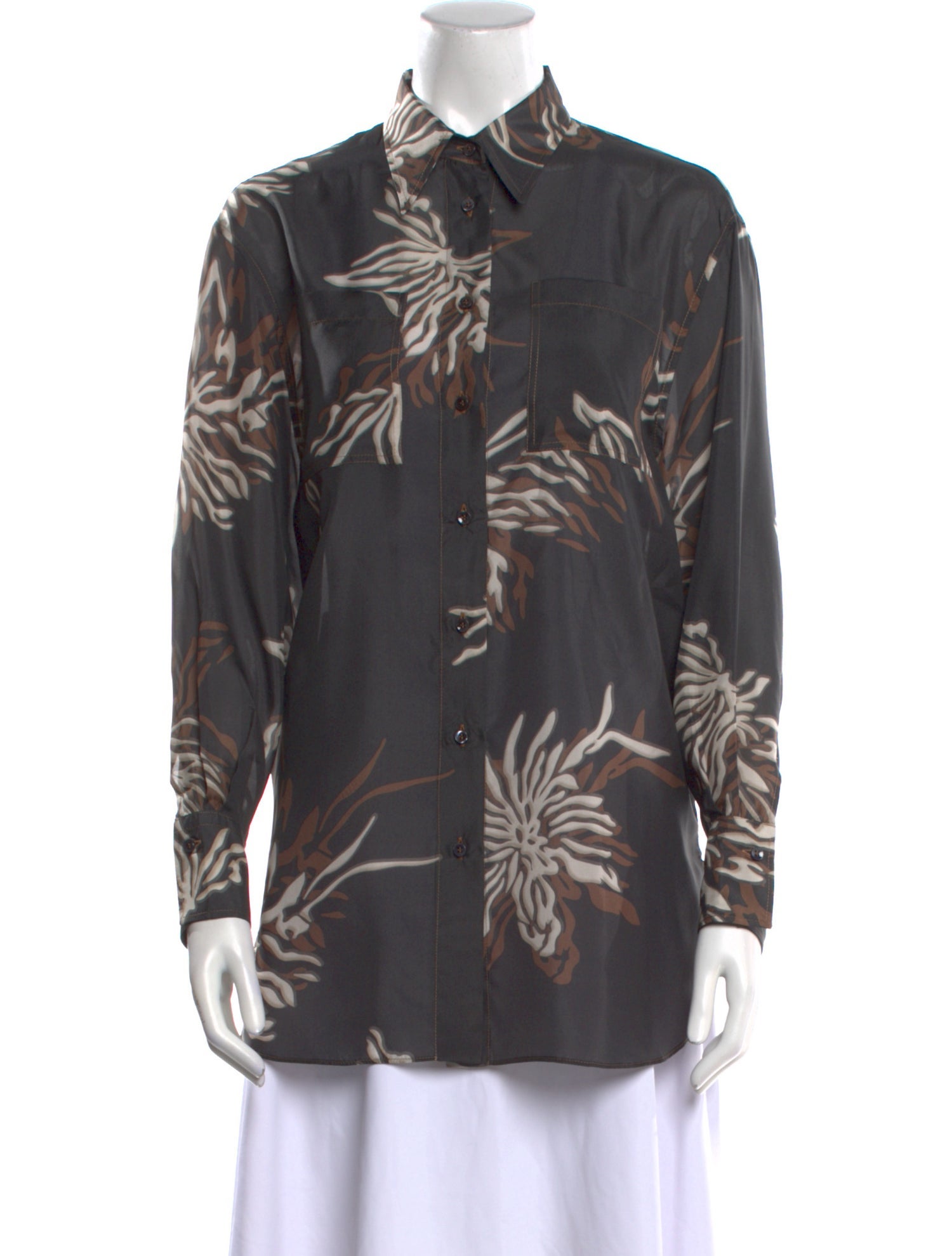 Brunello Cucinelli Silk Printed Button-Up Top