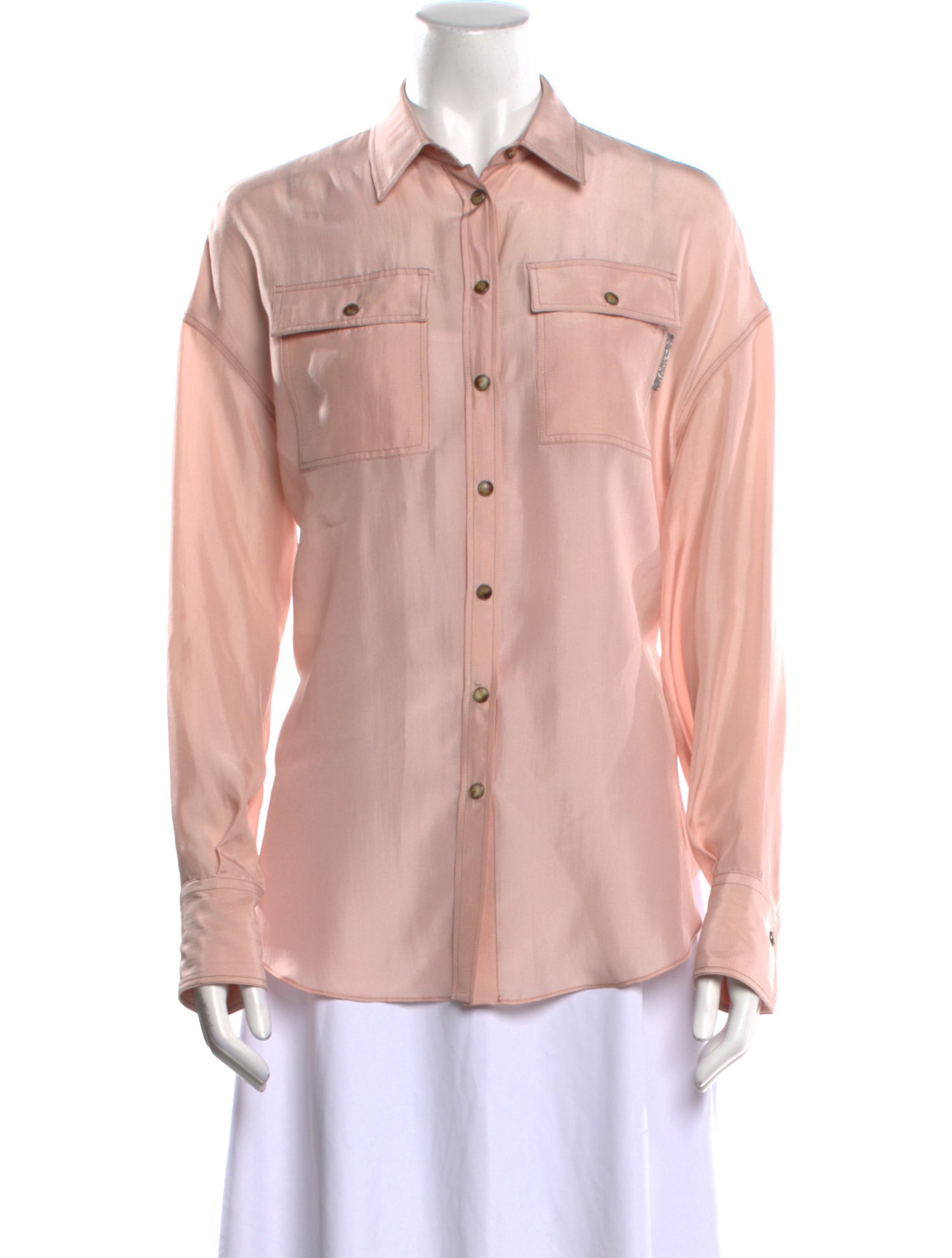 Brunello Cucinelli Silk Long Sleeve Button-Up Top