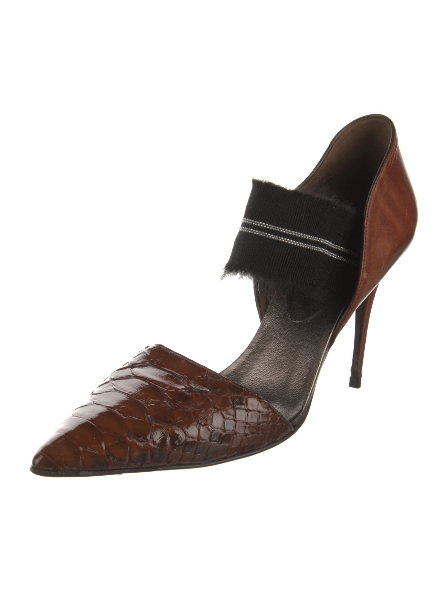 Brunello Cucinelli Monili Leather D'Orsay Pumps