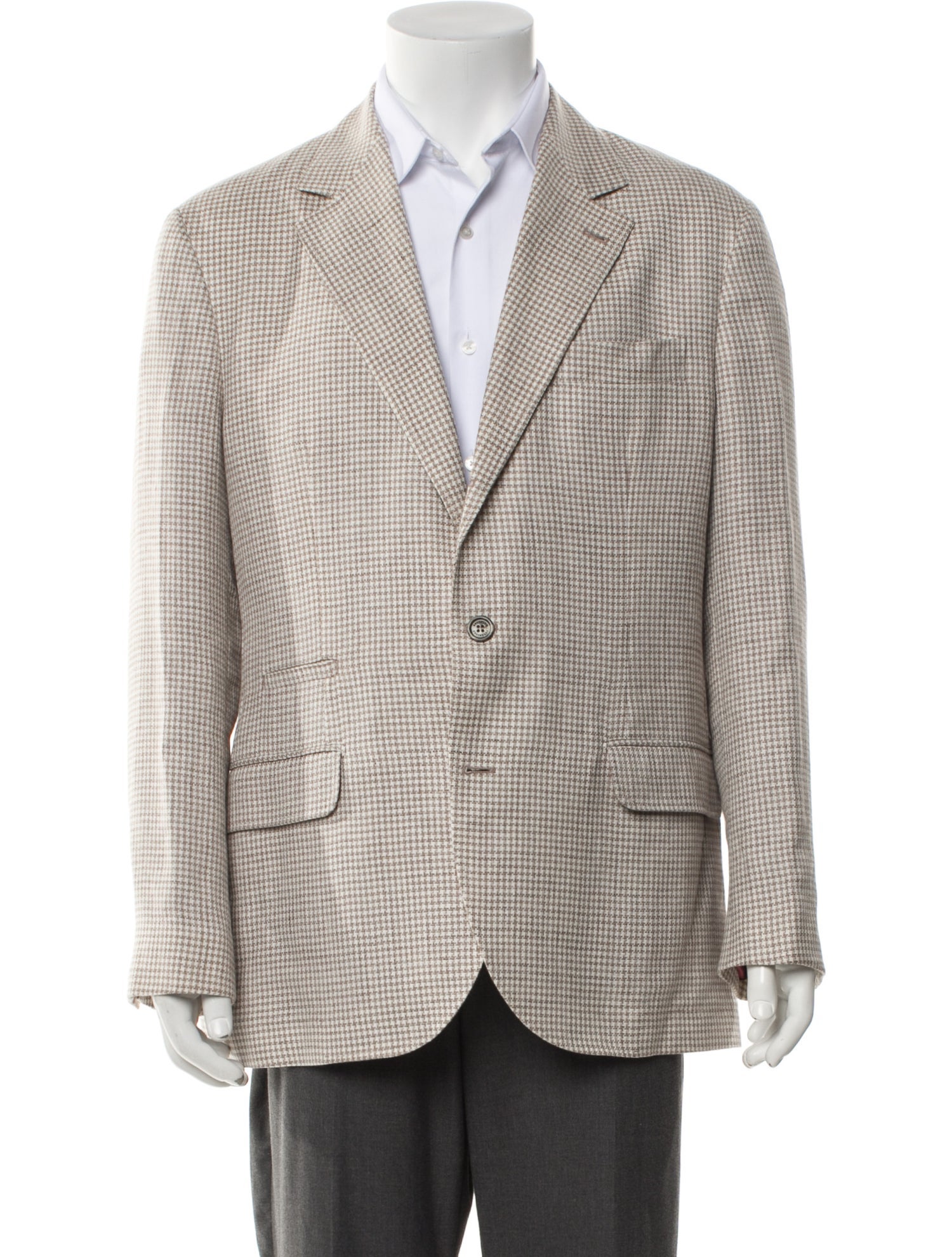 Brunello Cucinelli Linen Houndstooth Print Blazer