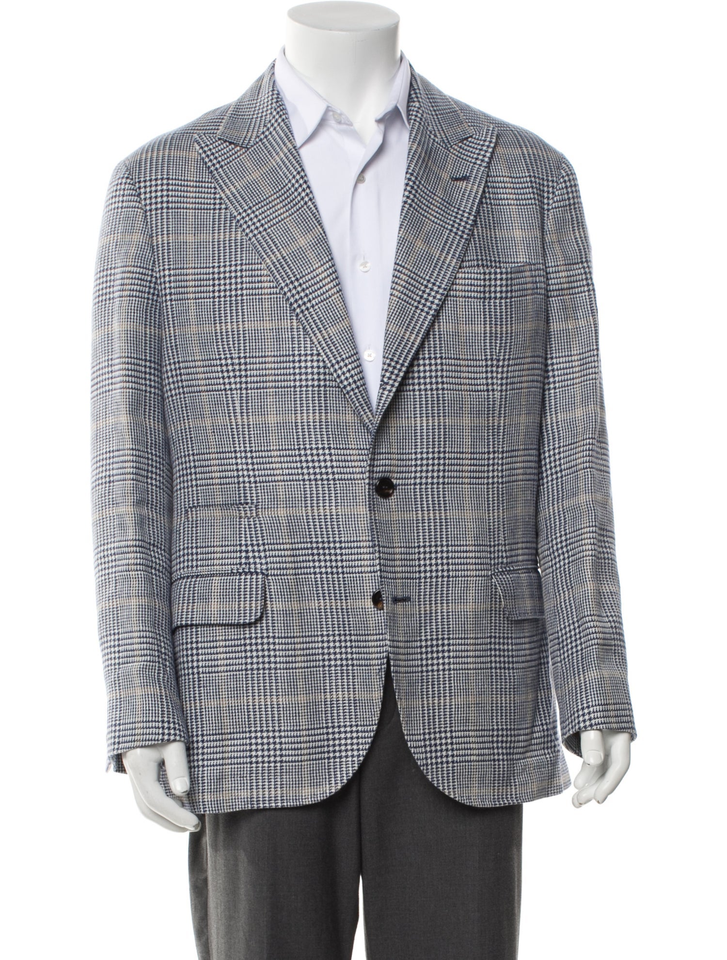 Brunello Cucinelli Linen Houndstooth Print Blazer