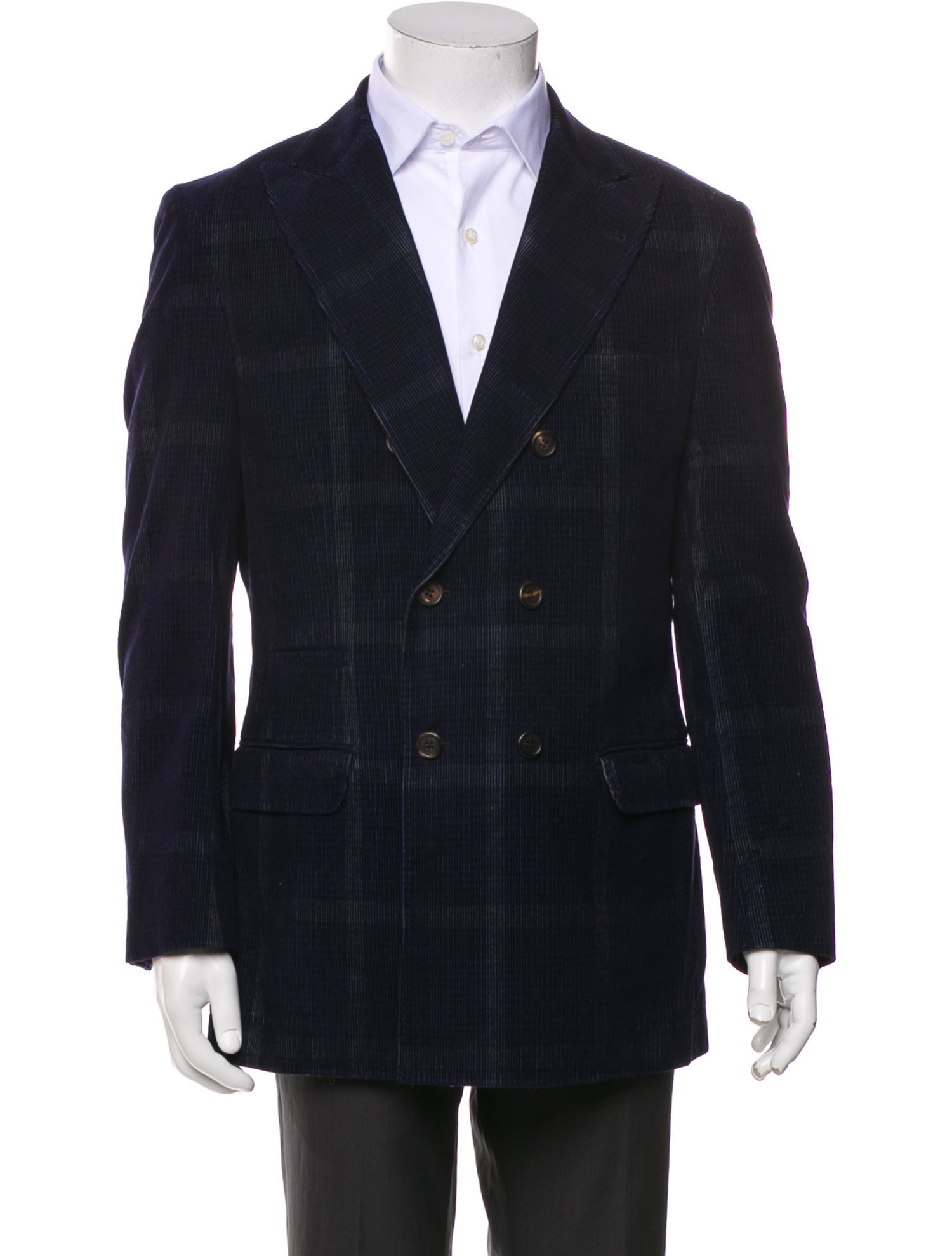 Brunello Cucinelli Plaid Print Peacoat