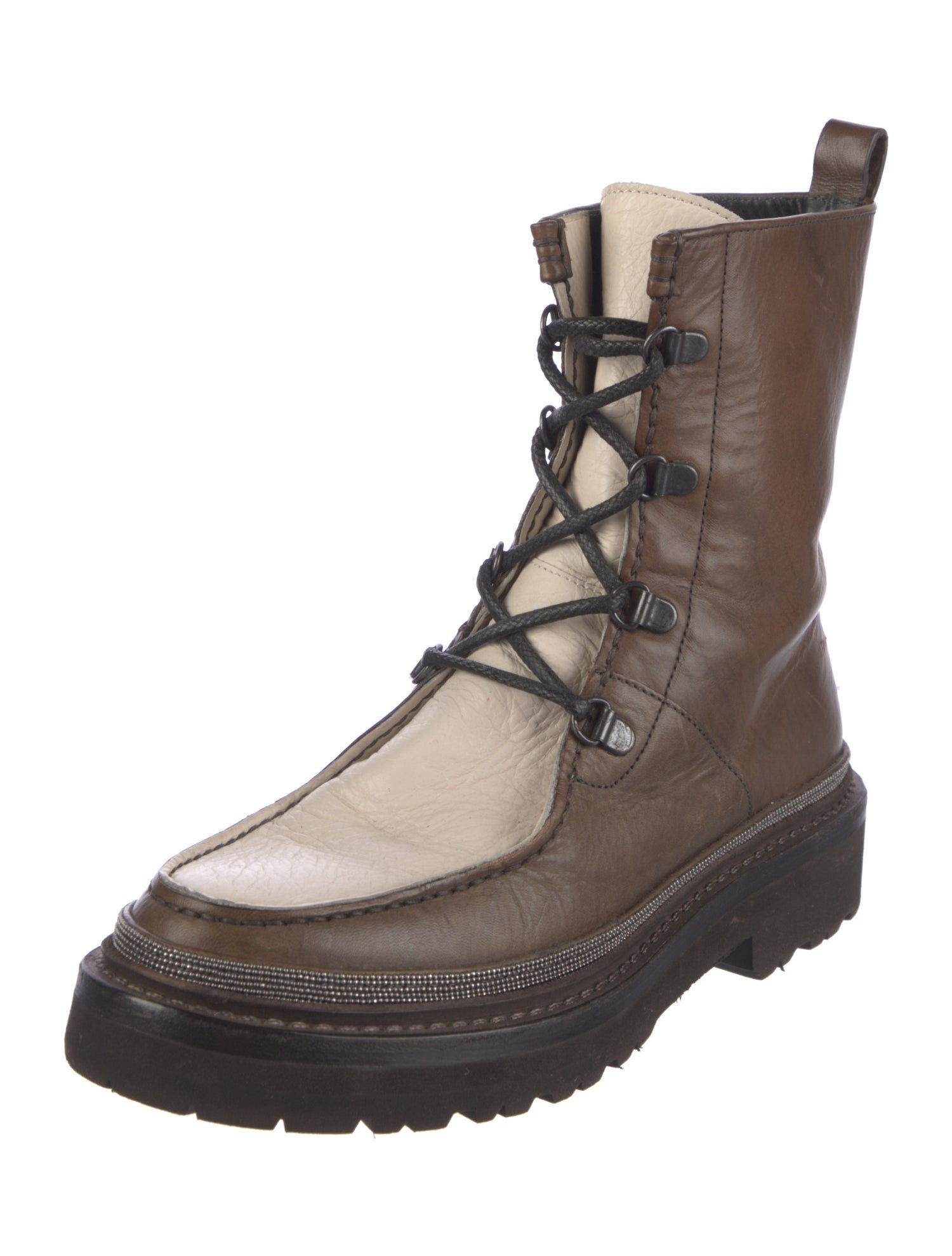 Brunello Cucinelli Monili Leather Combat Boots