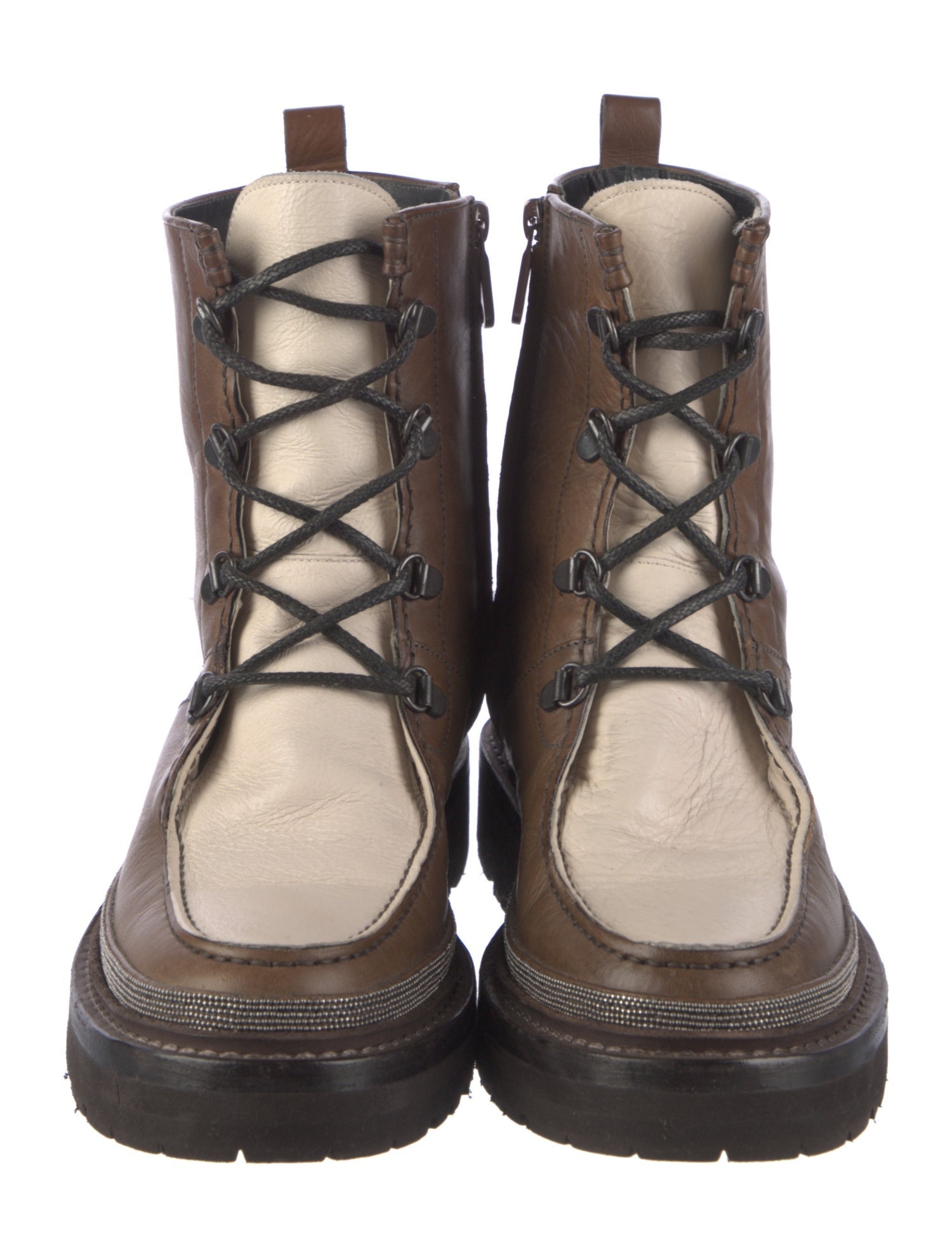 Brunello Cucinelli Monili Leather Combat Boots