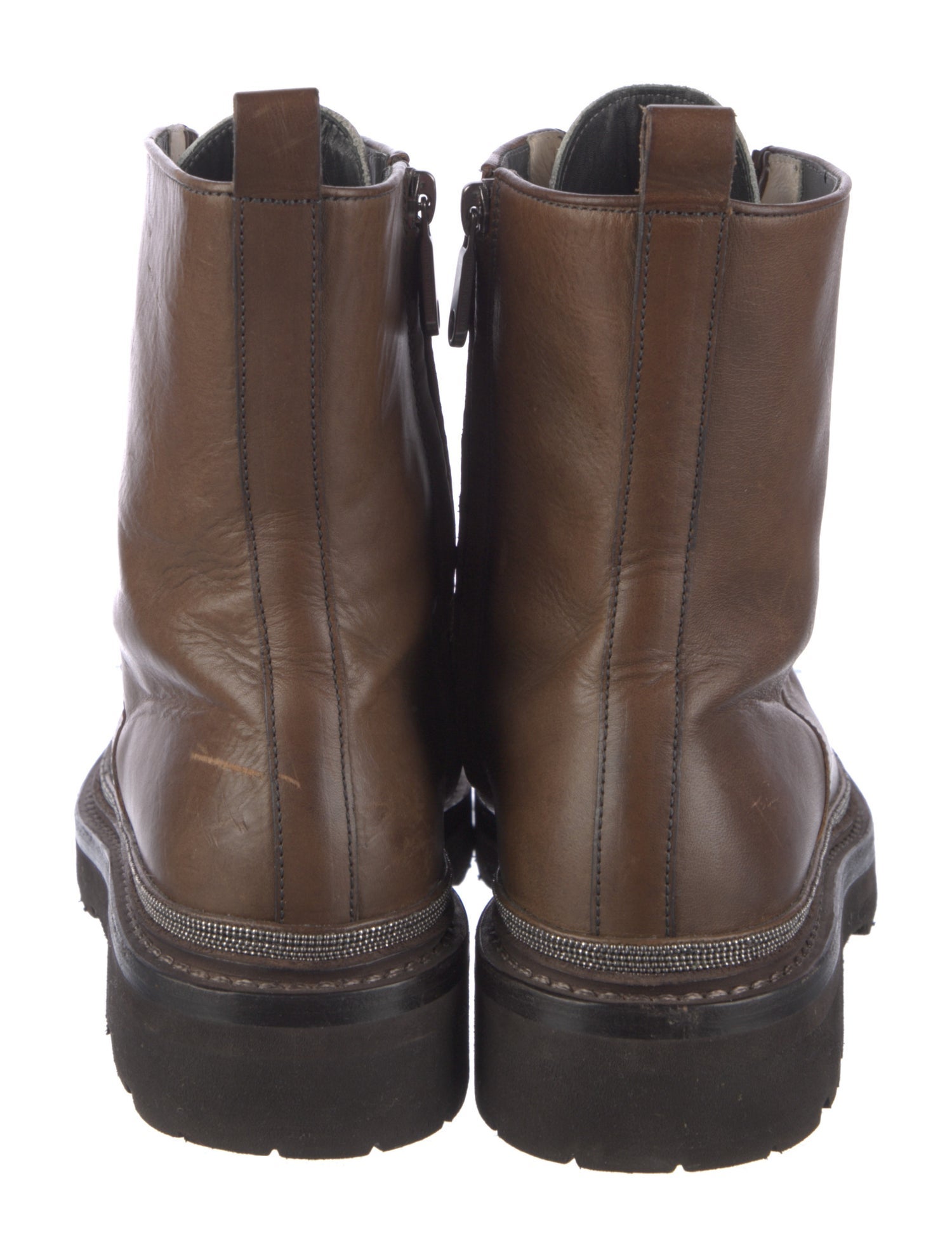 Brunello Cucinelli Monili Leather Combat Boots