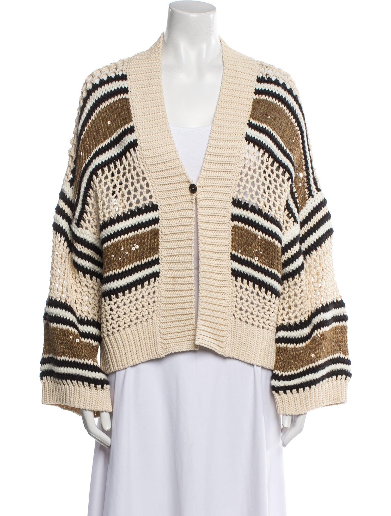 Brunello Cucinelli Striped V-Neck Sweater w/ Tags