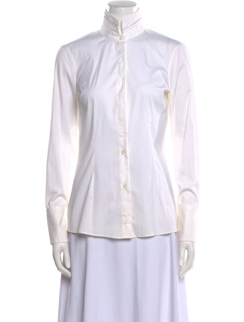 Brunello Cucinelli Mock Neck Long Sleeve Button-Up Top