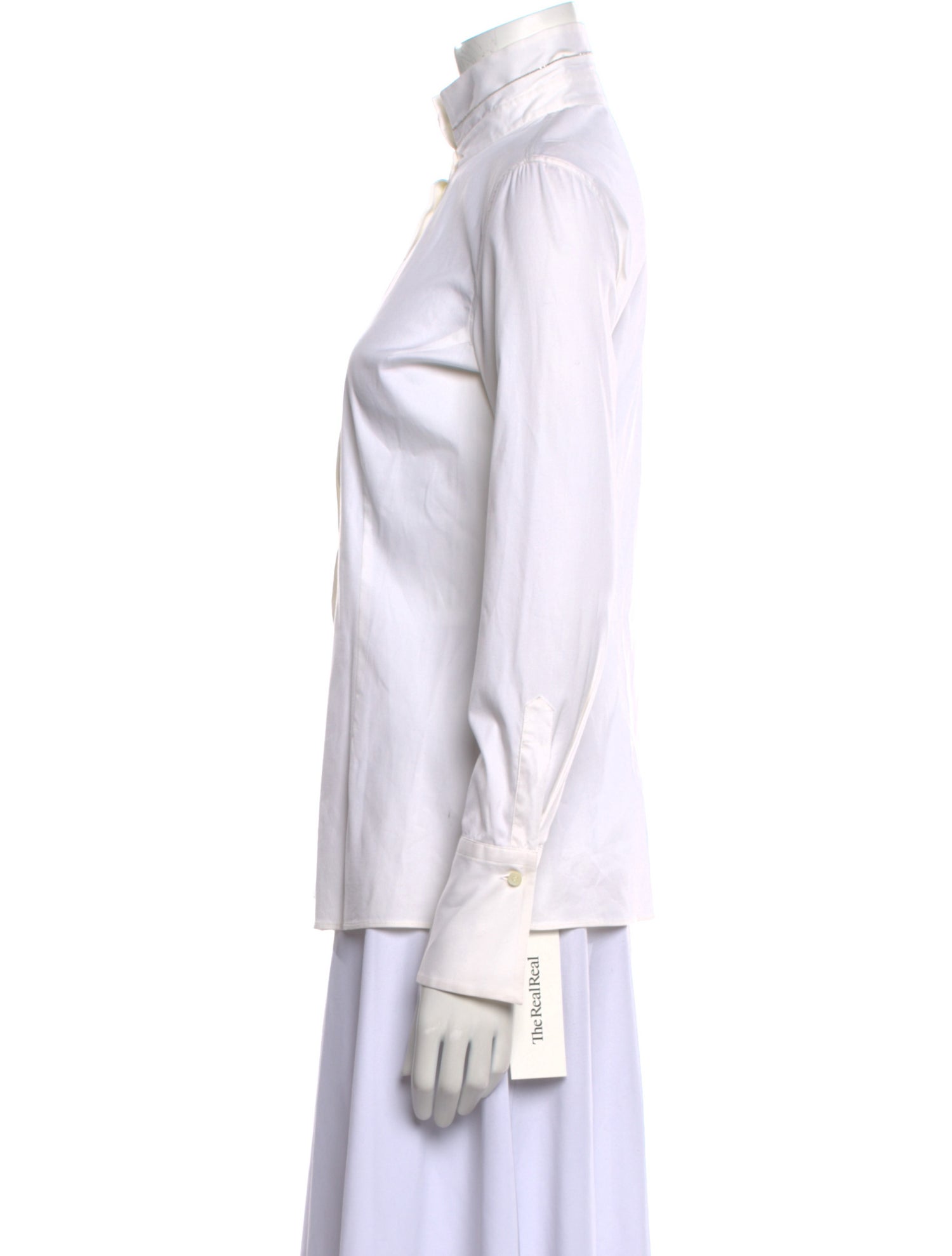 Brunello Cucinelli Mock Neck Long Sleeve Button-Up Top