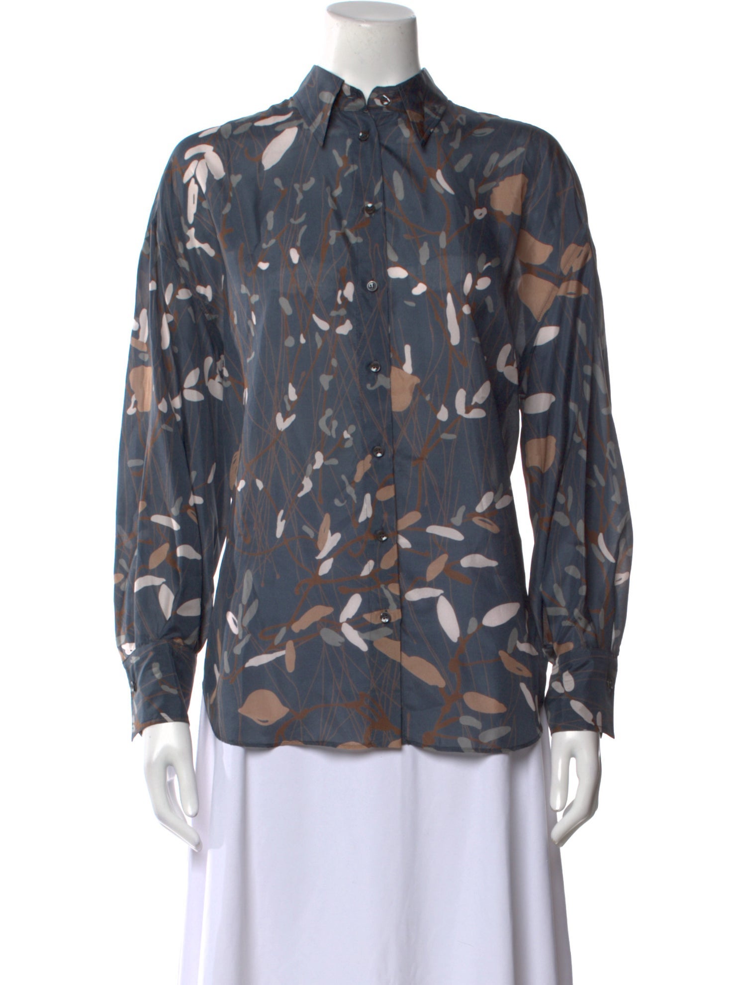 Brunello Cucinelli Silk Printed Button-Up Top
