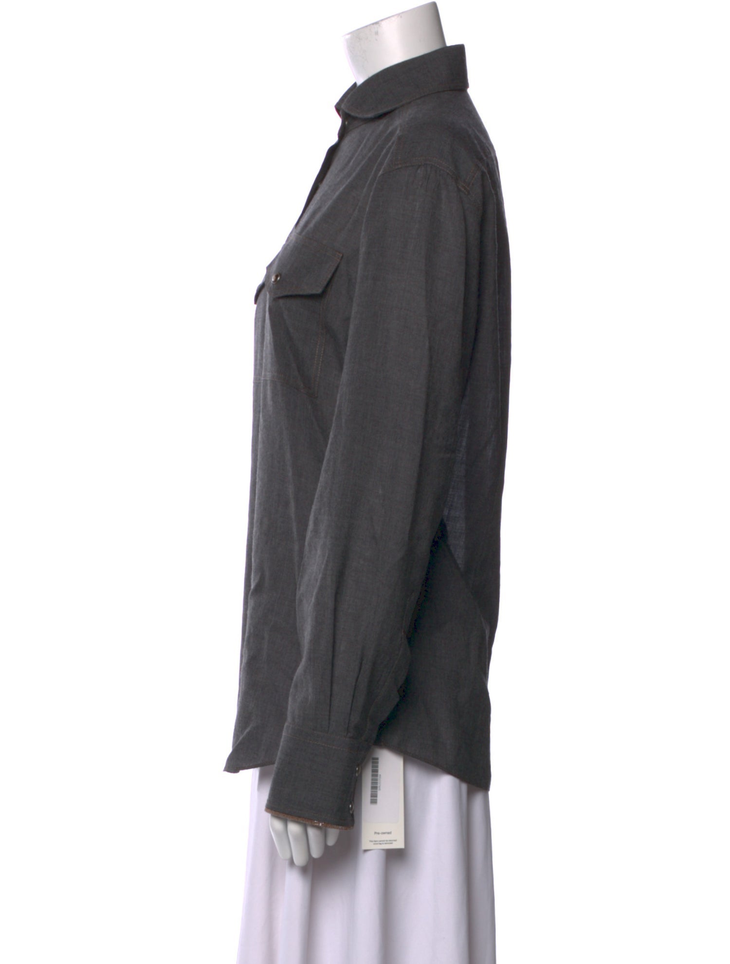 Brunello Cucinelli Virgin Wool Long Sleeve Button-Up Top w/ Tags