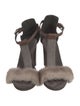Brunello Cucinelli Leather Fur Trim T-Strap Sandals