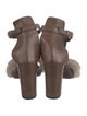 Brunello Cucinelli Leather Fur Trim T-Strap Sandals