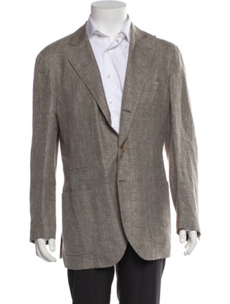 Brunello Cucinelli Linen Plaid Print Peacoat