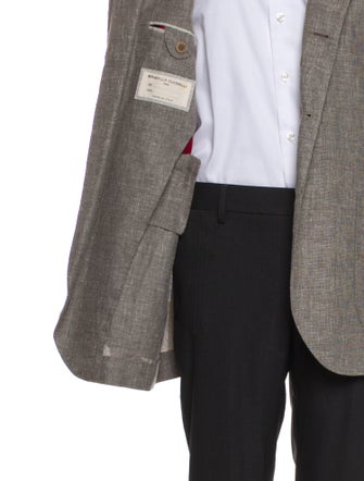 Brunello Cucinelli Linen Plaid Print Peacoat