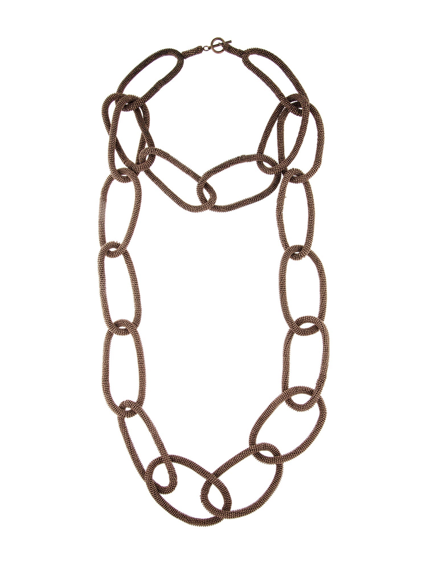 Brunello Cucinelli Monilli Bead Chain Link Double Strand Necklace