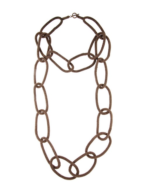 Brunello Cucinelli Monilli Bead Chain Link Double Strand Necklace