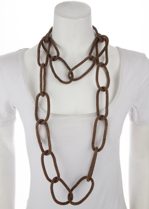 Brunello Cucinelli Monilli Bead Chain Link Double Strand Necklace