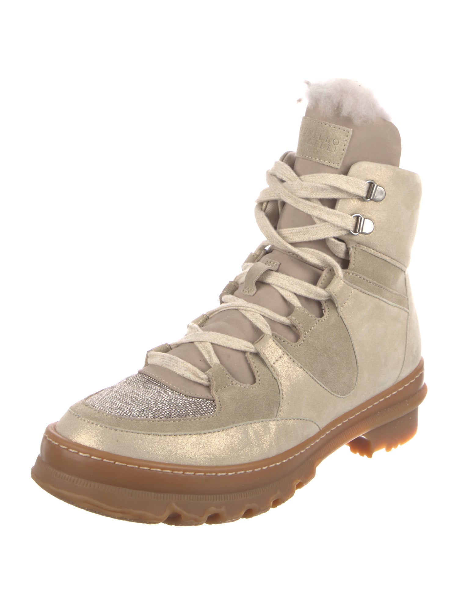 Brunello Cucinelli Monili Suede Combat Boots