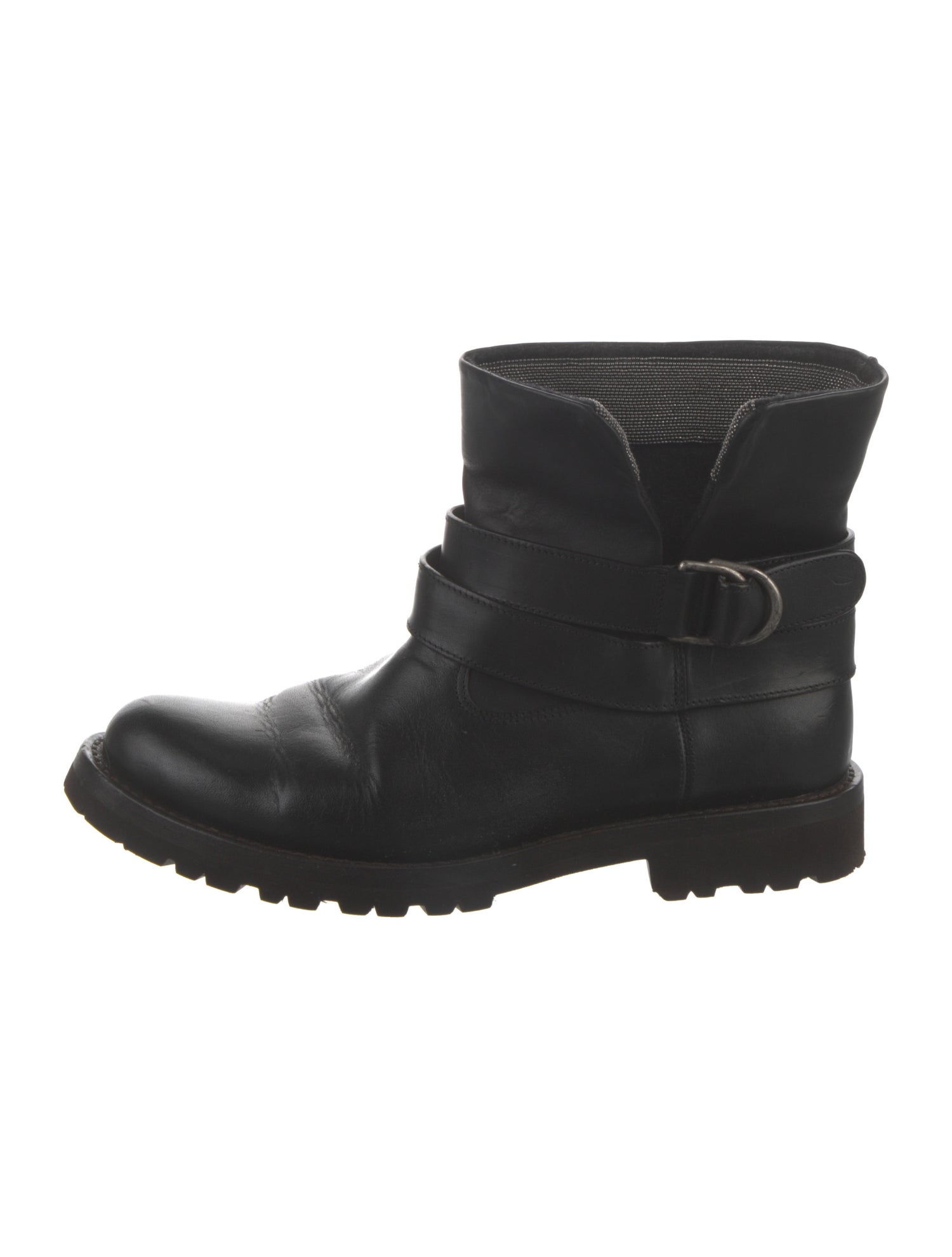 Brunello Cucinelli Leather Crystal Embellishments Moto Boots