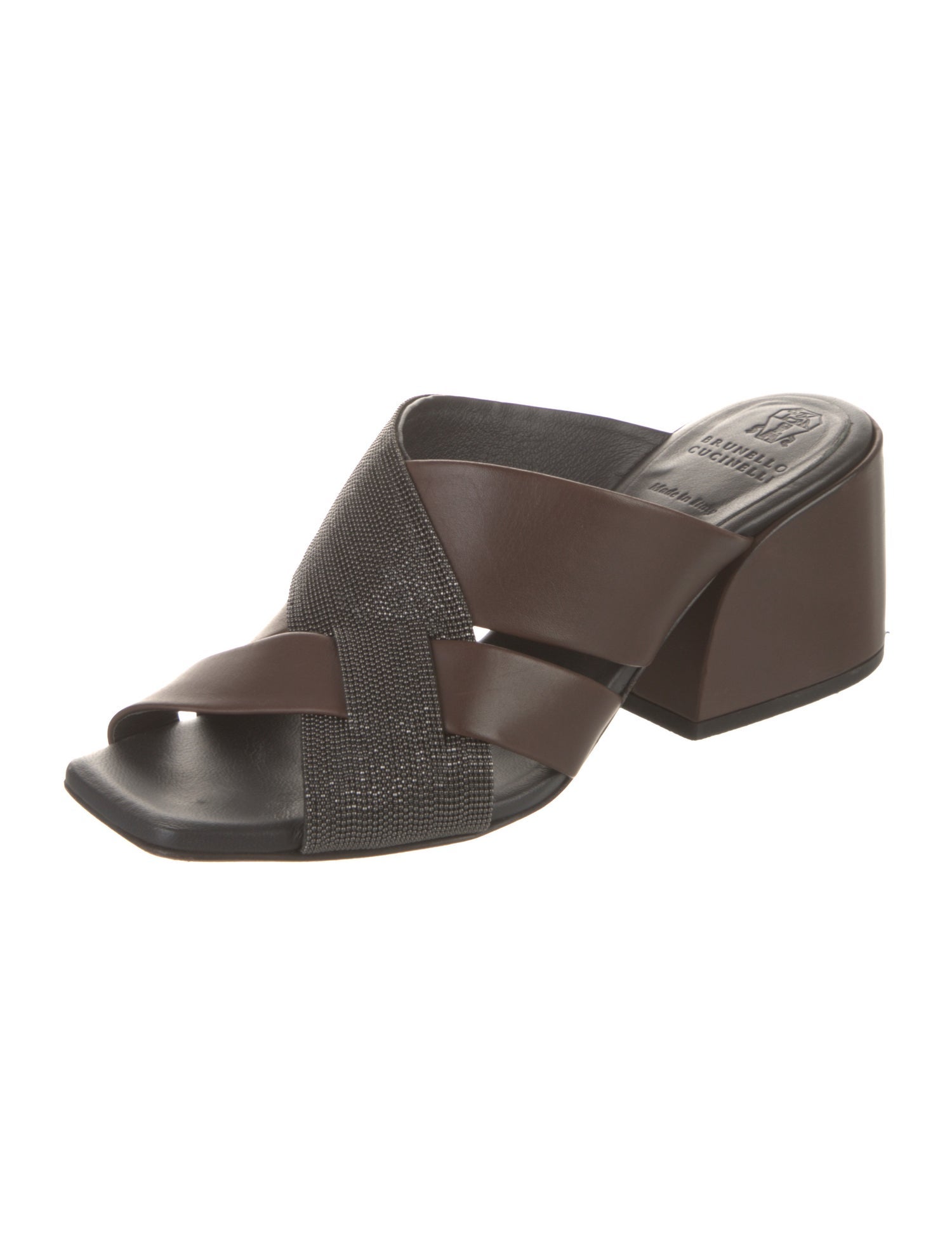 Brunello Cucinelli Monili Leather Slides